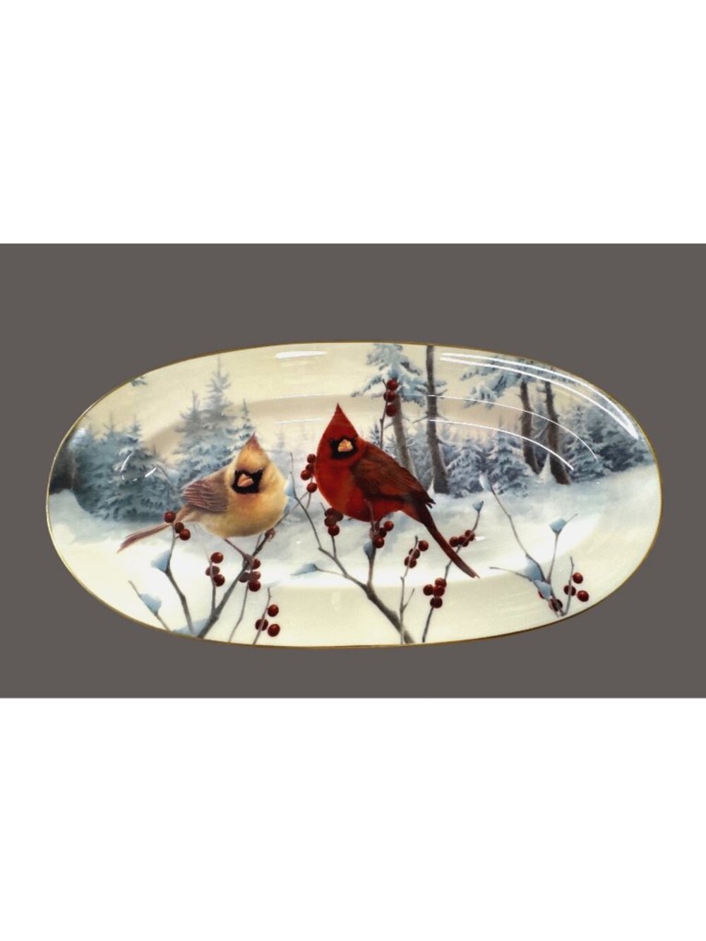 Vintage Lenox Winter Greetings "Scenic" Holiday Platter with Beautiful Cardinals